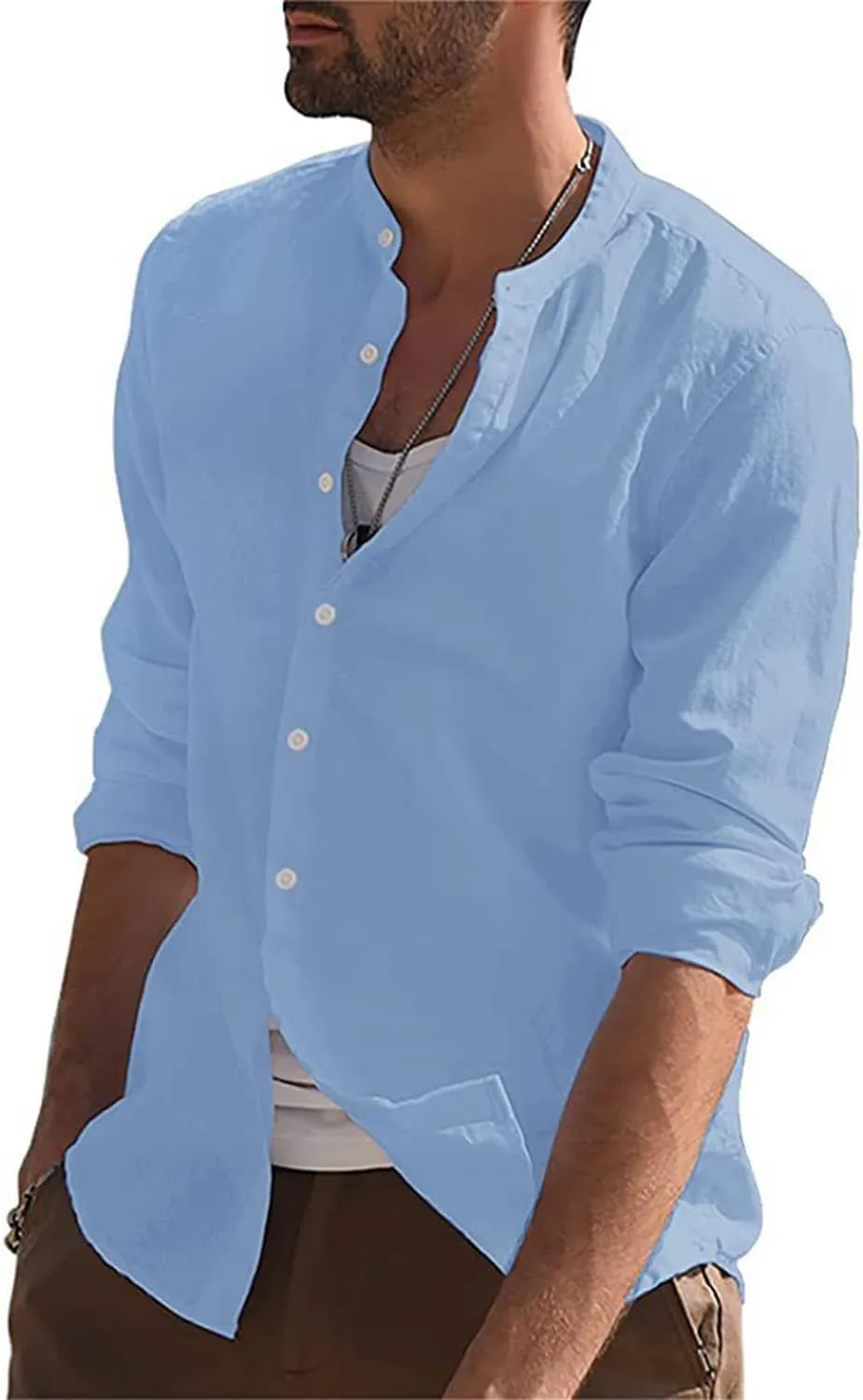 Fashion Mens Striped Button Down Shirts Casual Cotton Line Long Shirts Shirts Spread Collar Beach Tops