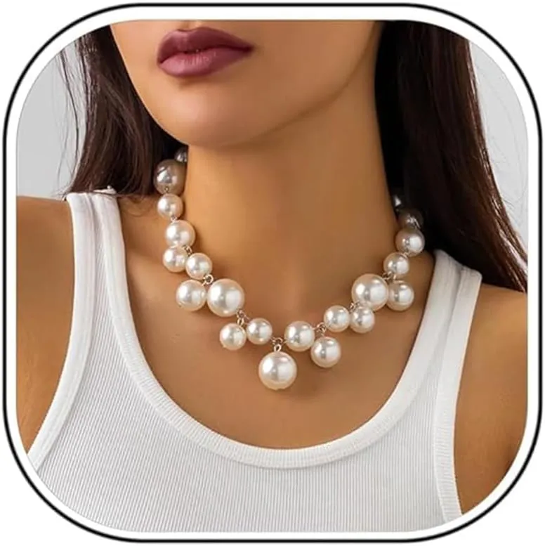Faux Pearl Choker Necklaces - Large, Irregular, Statement Pearl Necklaces for Women's Wedding Party Jewelry