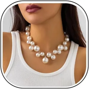 Faux Pearl Choker Necklaces - Large, Irregular, Statement Pearl Necklaces for Women's Wedding Party Jewelry