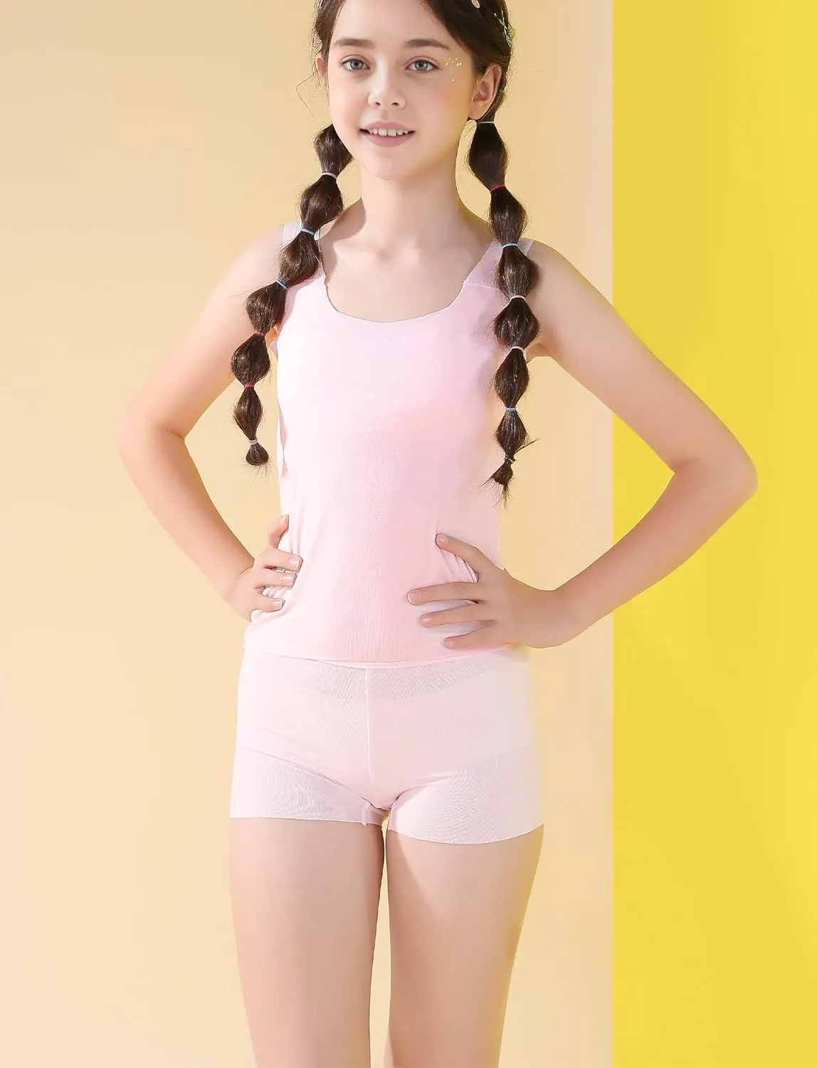 FEOYA Teen Girls Camisole Training Cotton Bra Round Neck Tank Top with Shelf Bra 2/3 Pack