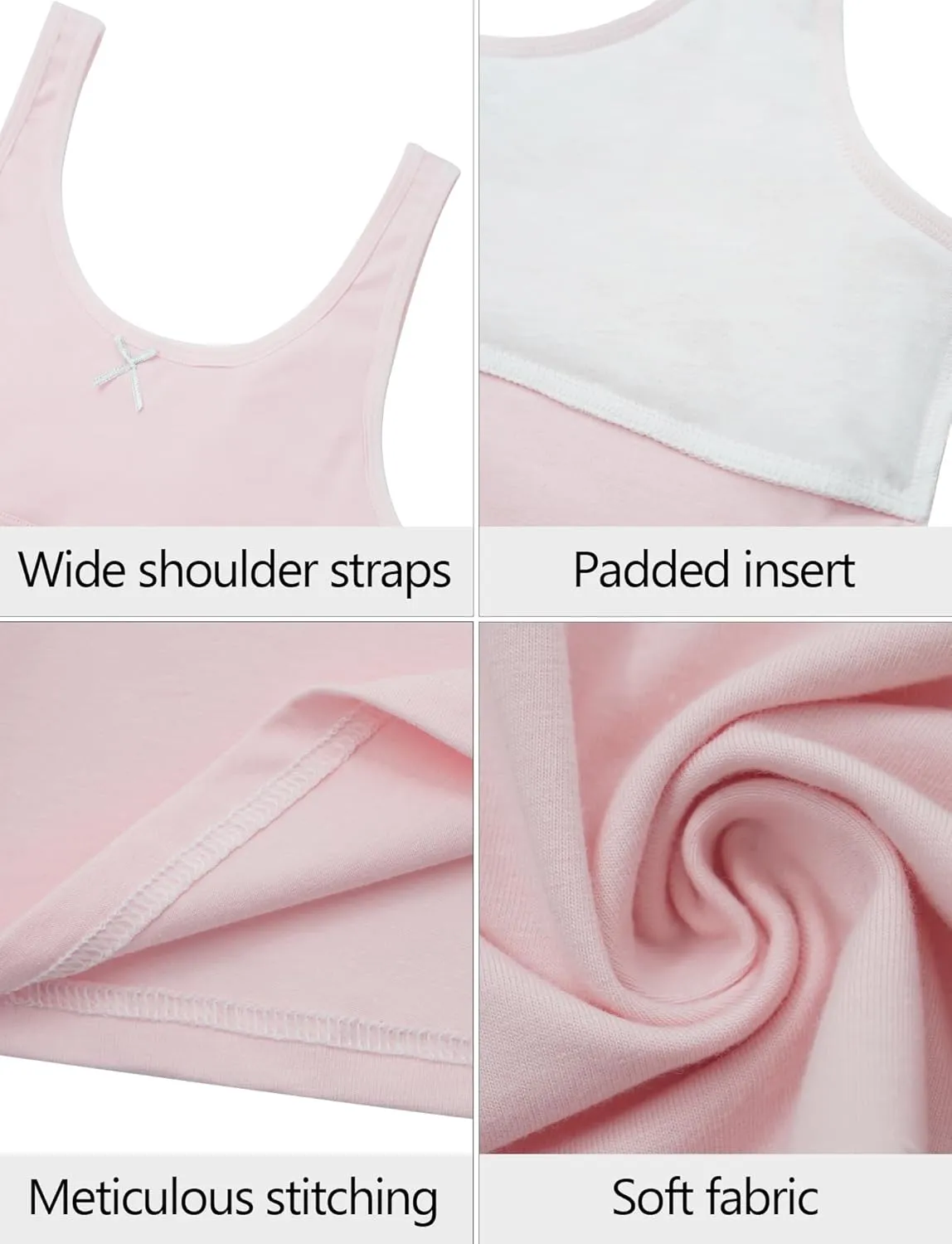 FEOYA Teen Girls Camisole Training Cotton Bra Round Neck Tank Top with Shelf Bra 2/3 Pack