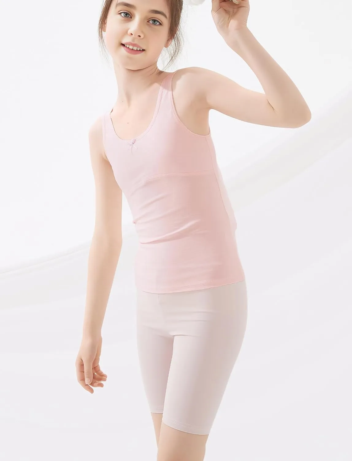 FEOYA Teen Girls Camisole Training Cotton Bra Round Neck Tank Top with Shelf Bra 2/3 Pack