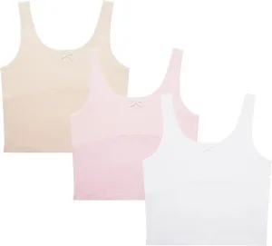 FEOYA Teen Girls Camisole Training Cotton Bra Round Neck Tank Top with Shelf Bra 2/3 Pack