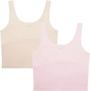 FEOYA Teen Girls Camisole Training Cotton Bra Round Neck Tank Top with Shelf Bra 2/3 Pack