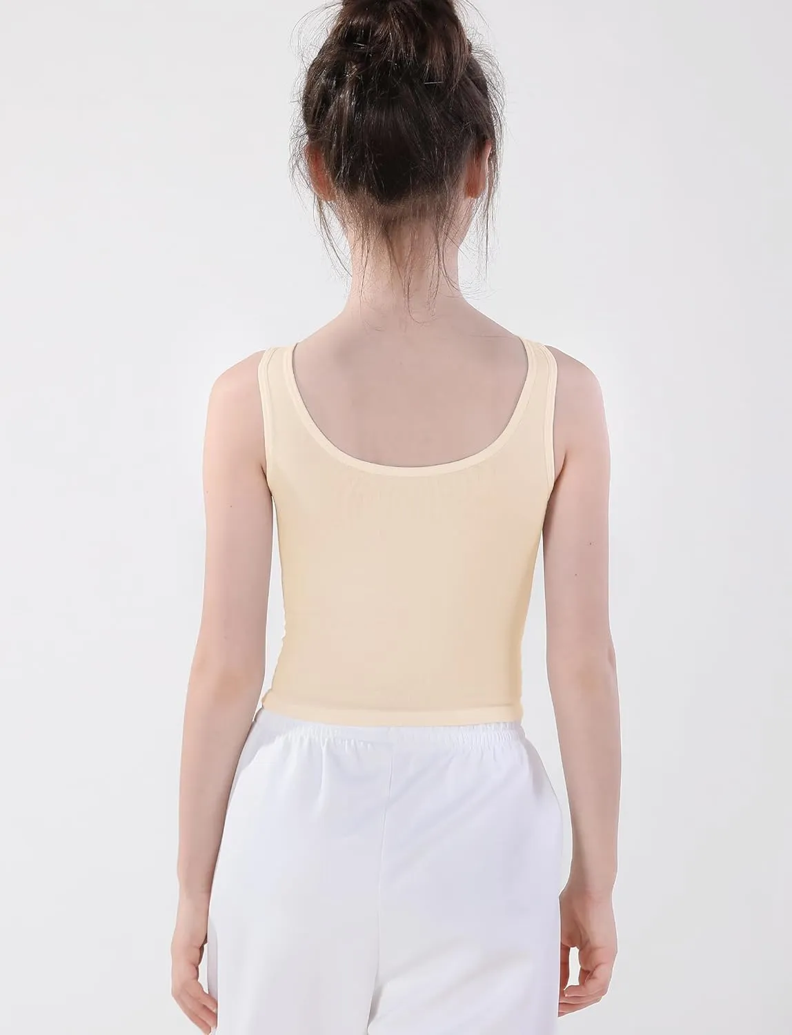 FEOYA Teen Girls Camisole Training Cotton Bra Round Neck Tank Top with Shelf Bra 2/3 Pack