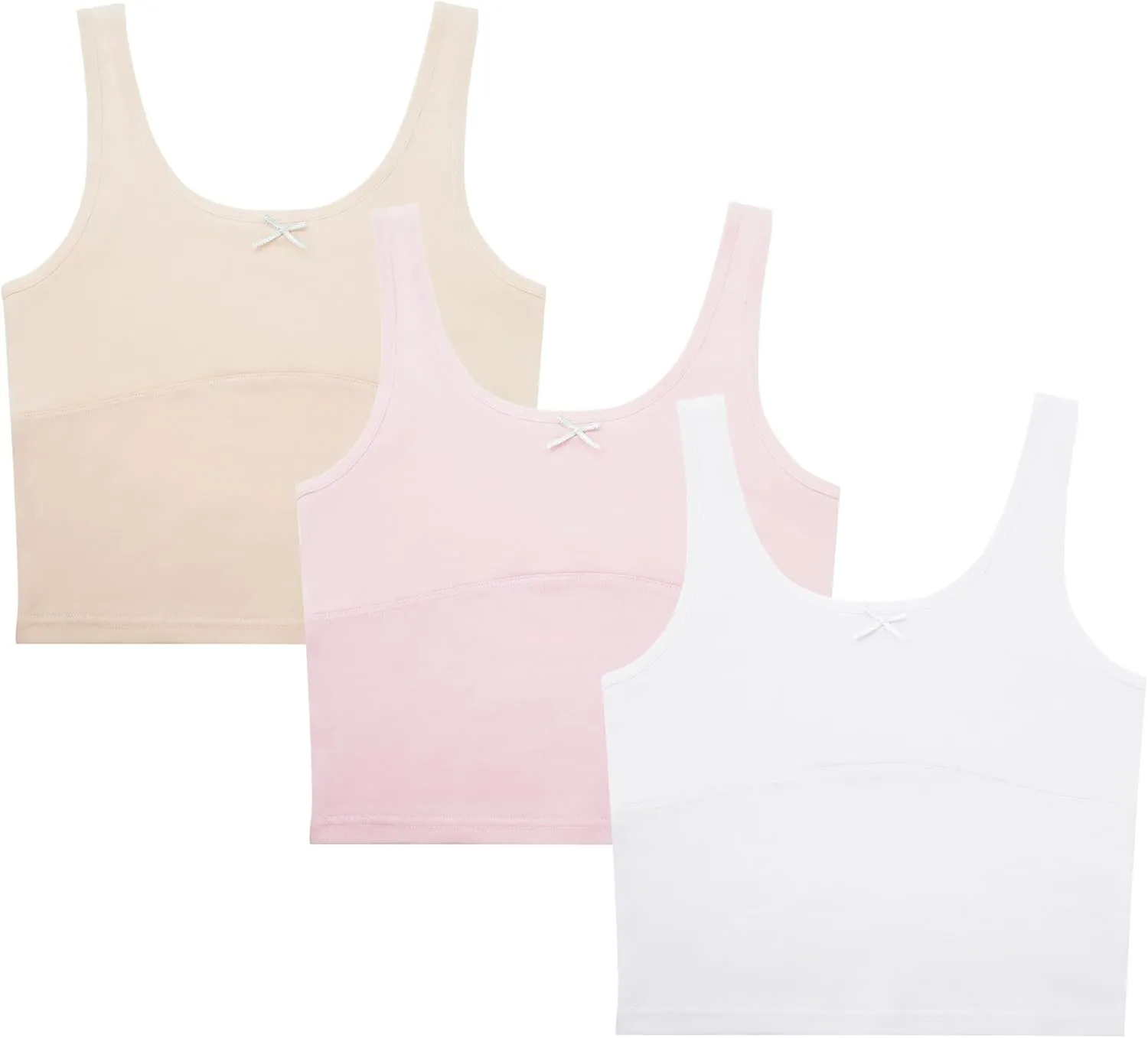 FEOYA Teen Girls Camisole Training Cotton Bra Round Neck Tank Top with Shelf Bra 2/3 Pack