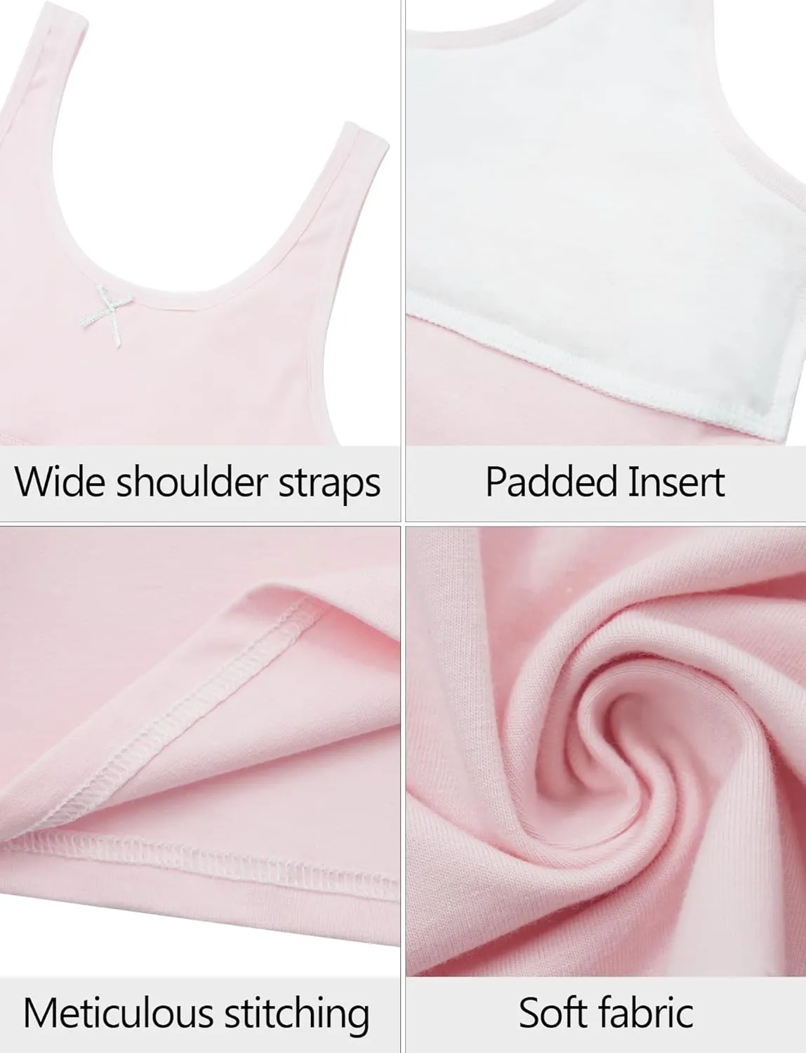 FEOYA Teen Girls Camisole Training Cotton Bra Round Neck Tank Top with Shelf Bra 2/3 Pack