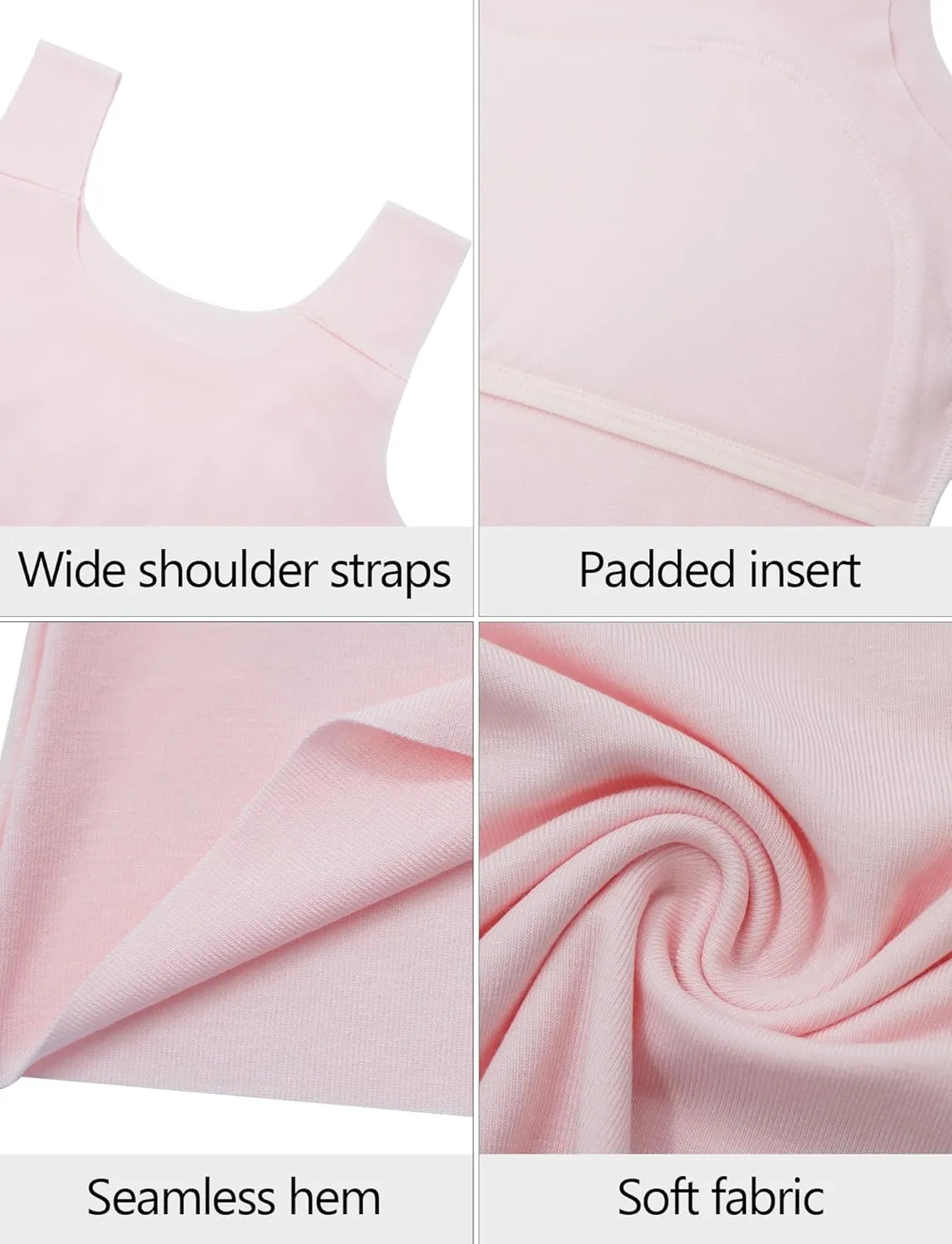FEOYA Teen Girls Camisole Training Cotton Bra Round Neck Tank Top with Shelf Bra 2/3 Pack