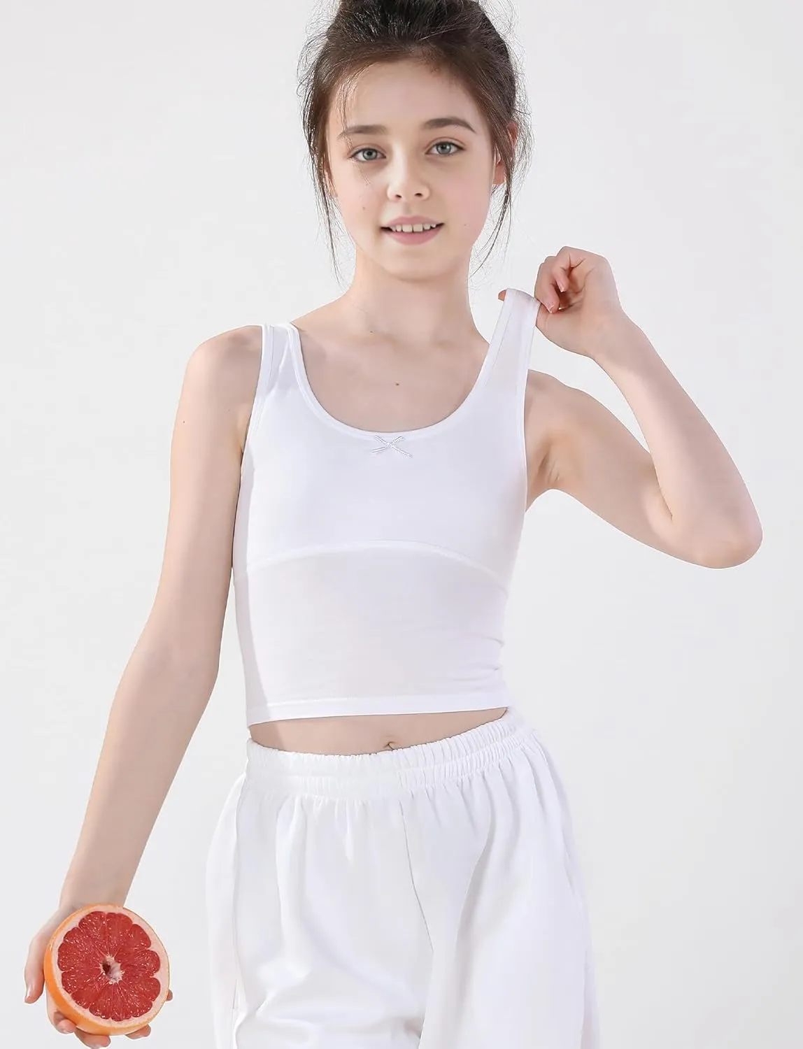 FEOYA Teen Girls Camisole Training Cotton Bra Round Neck Tank Top with Shelf Bra 2/3 Pack
