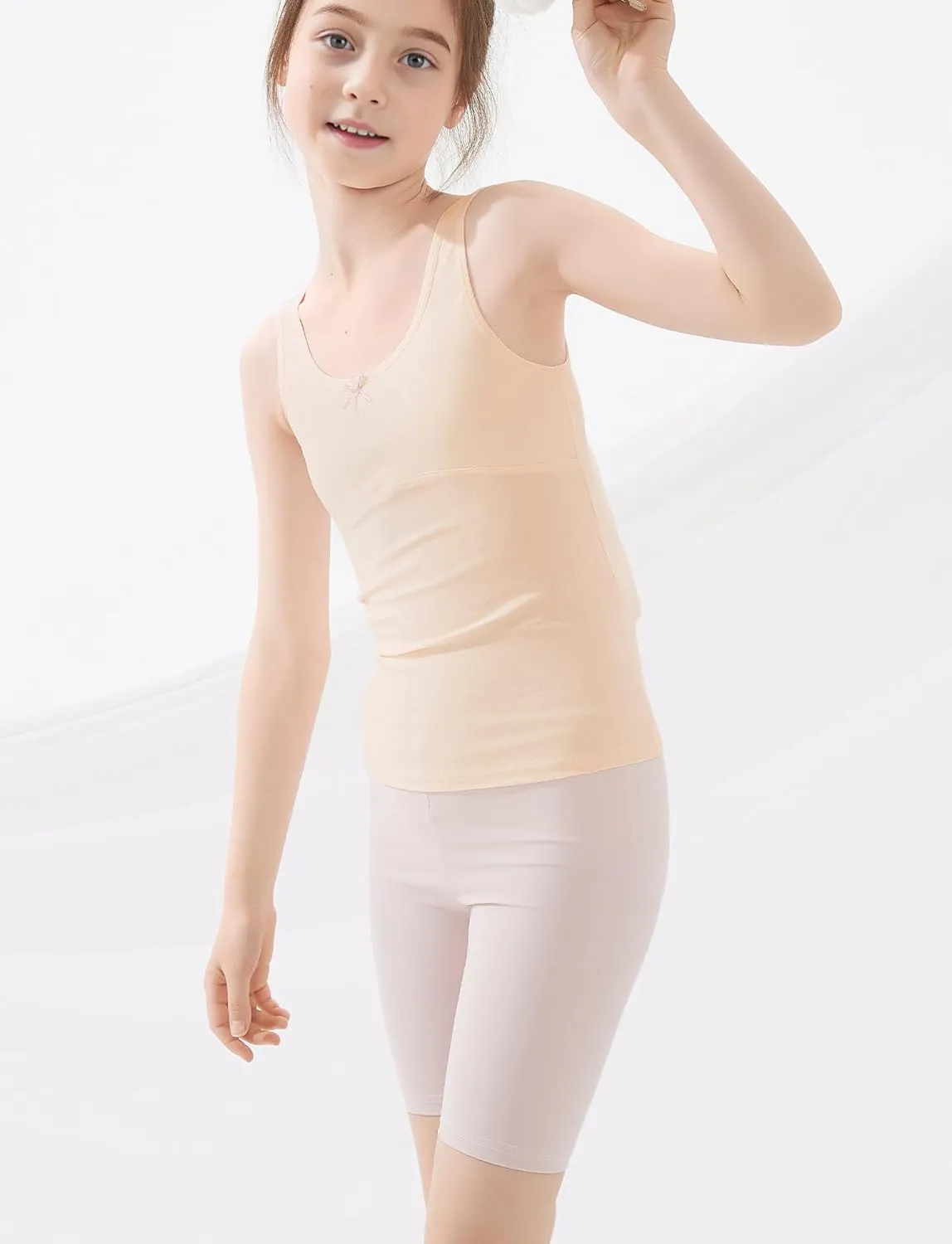 FEOYA Teen Girls Camisole Training Cotton Bra Round Neck Tank Top with Shelf Bra 2/3 Pack