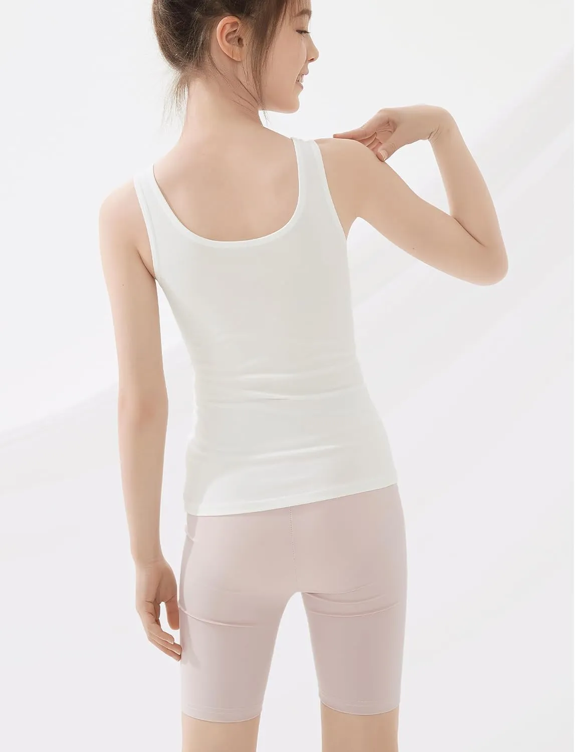FEOYA Teen Girls Camisole Training Cotton Bra Round Neck Tank Top with Shelf Bra 2/3 Pack