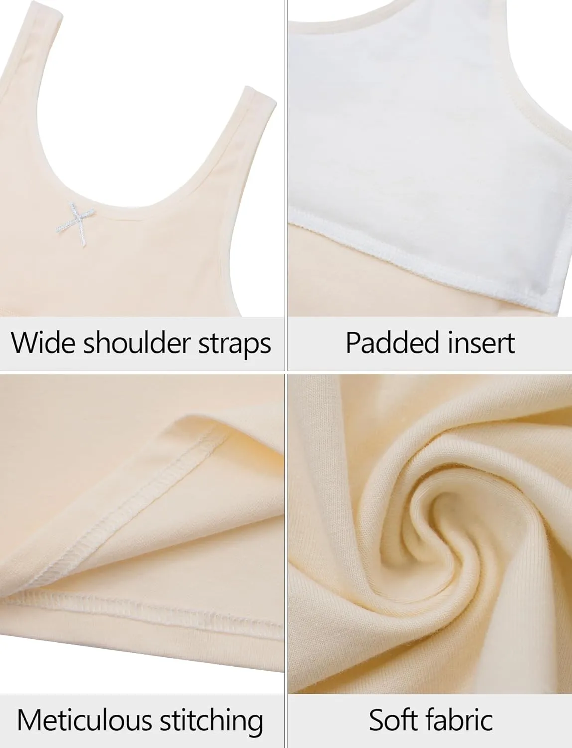 FEOYA Teen Girls Camisole Training Cotton Bra Round Neck Tank Top with Shelf Bra 2/3 Pack