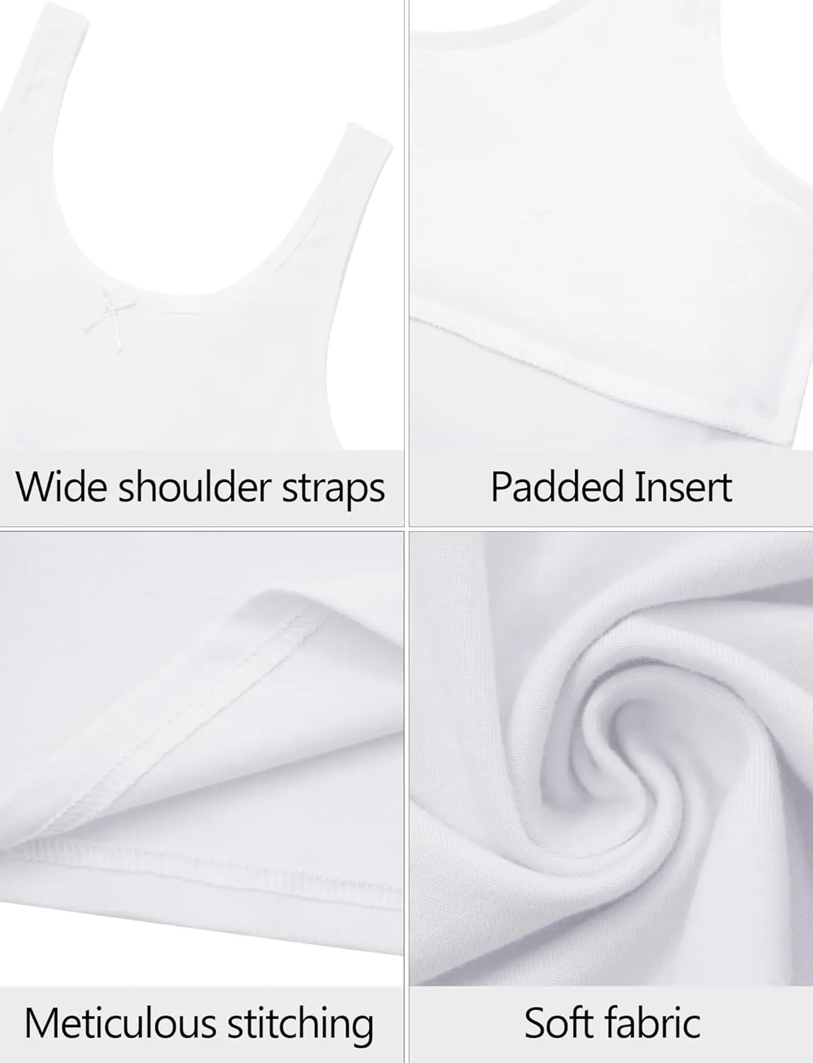 FEOYA Teen Girls Camisole Training Cotton Bra Round Neck Tank Top with Shelf Bra 2/3 Pack