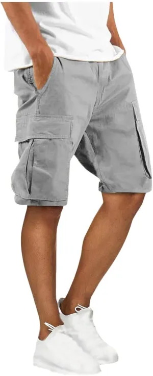 Finelylove Mens Cargo Shorts Relaxed Fit Elastic Waist Summer Casual Hiking Work Shorts Lightweight Straight Joggers Pants
