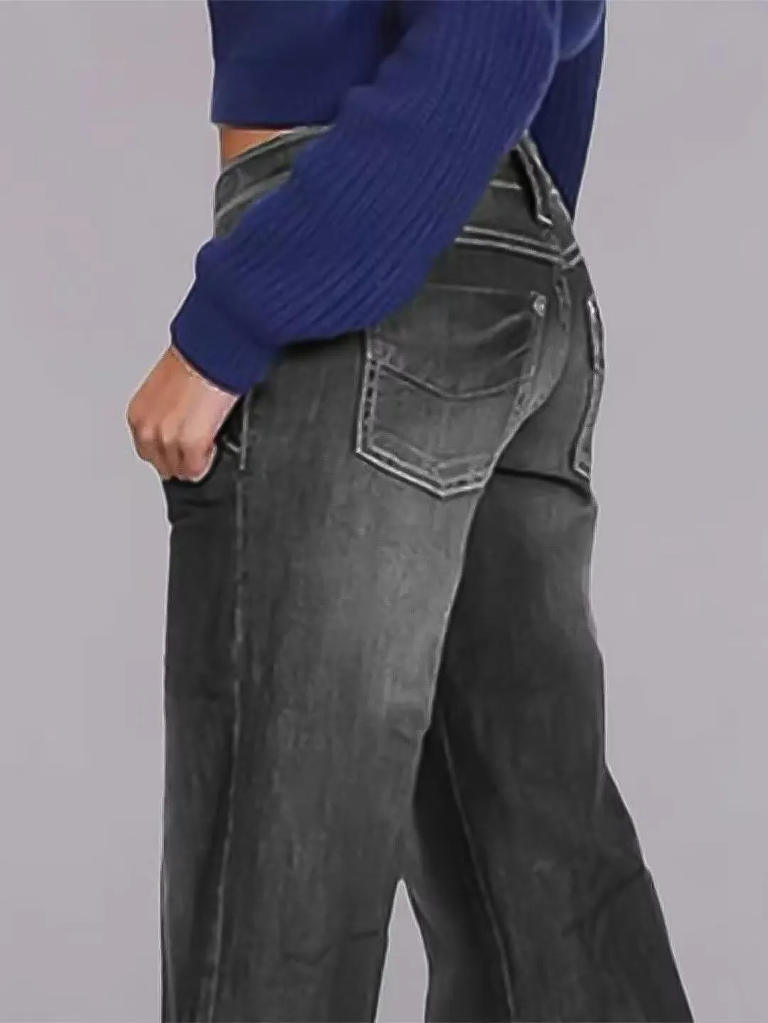 Flamingals Low Rise Straight Leg Wide Leg Baggy Jeans Women Stretch Boyfriend Butterfly Flare Denim Pants