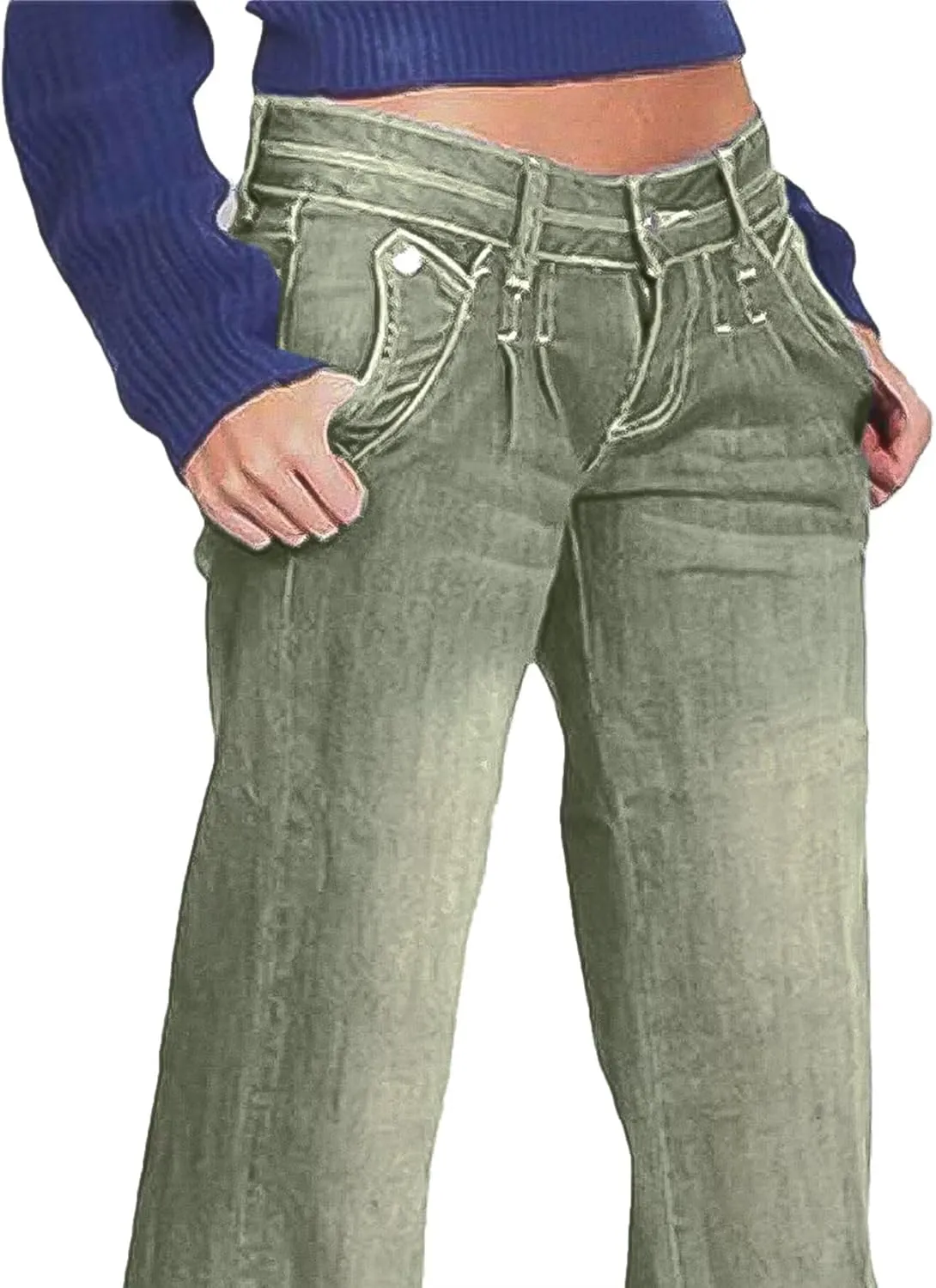Flamingals Low Rise Straight Leg Wide Leg Baggy Jeans Women Stretch Boyfriend Butterfly Flare Denim Pants