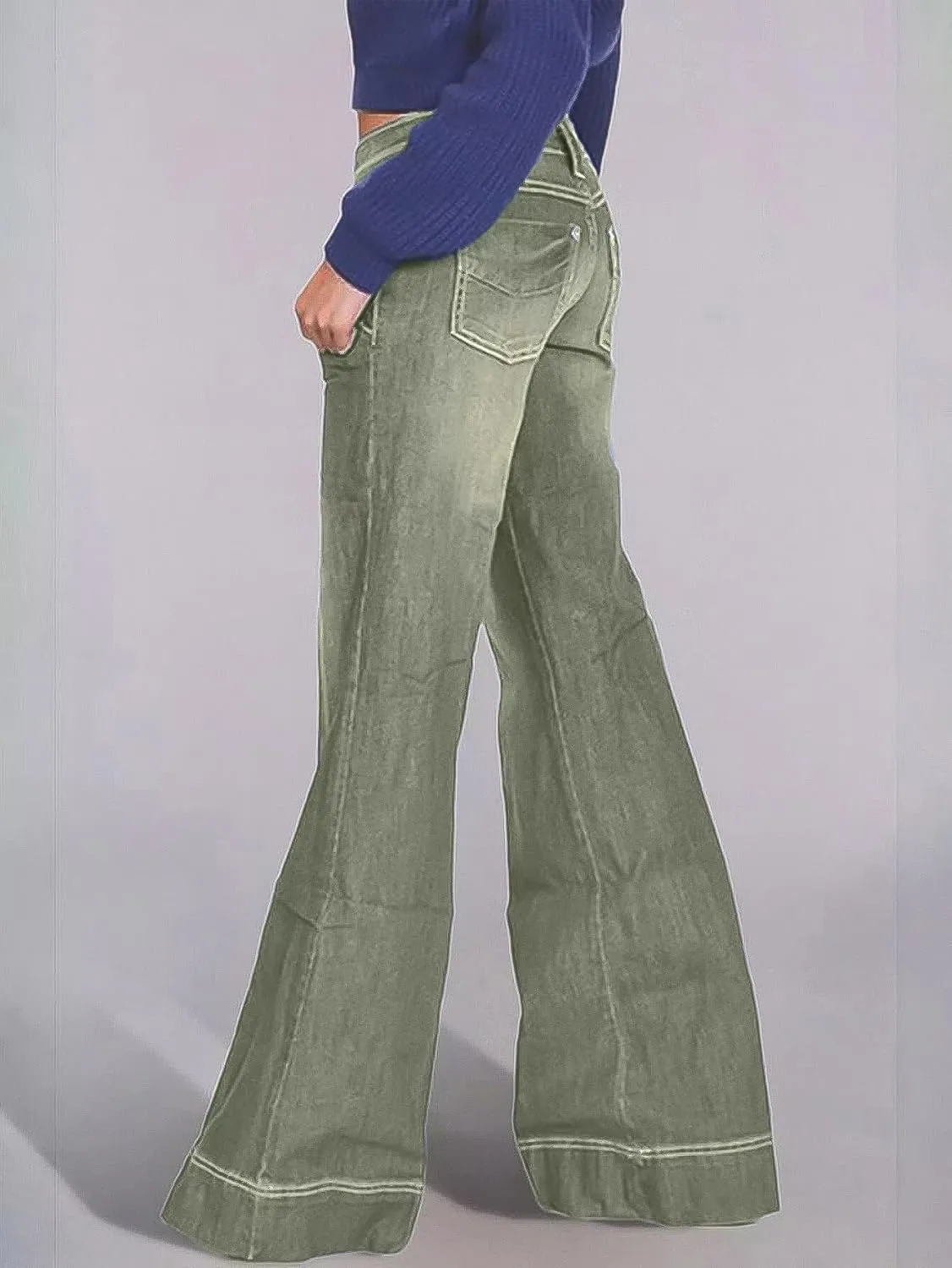 Flamingals Low Rise Straight Leg Wide Leg Baggy Jeans Women Stretch Boyfriend Butterfly Flare Denim Pants