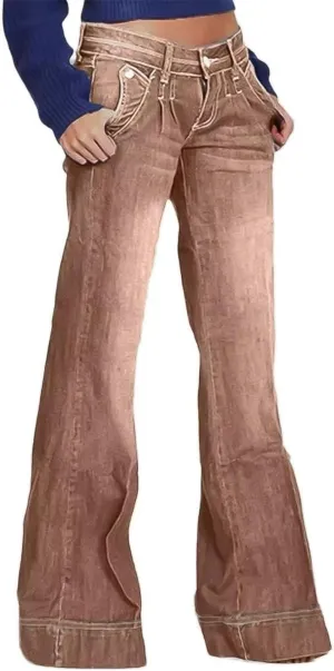 Flamingals Low Rise Straight Leg Wide Leg Baggy Jeans Women Stretch Boyfriend Butterfly Flare Denim Pants