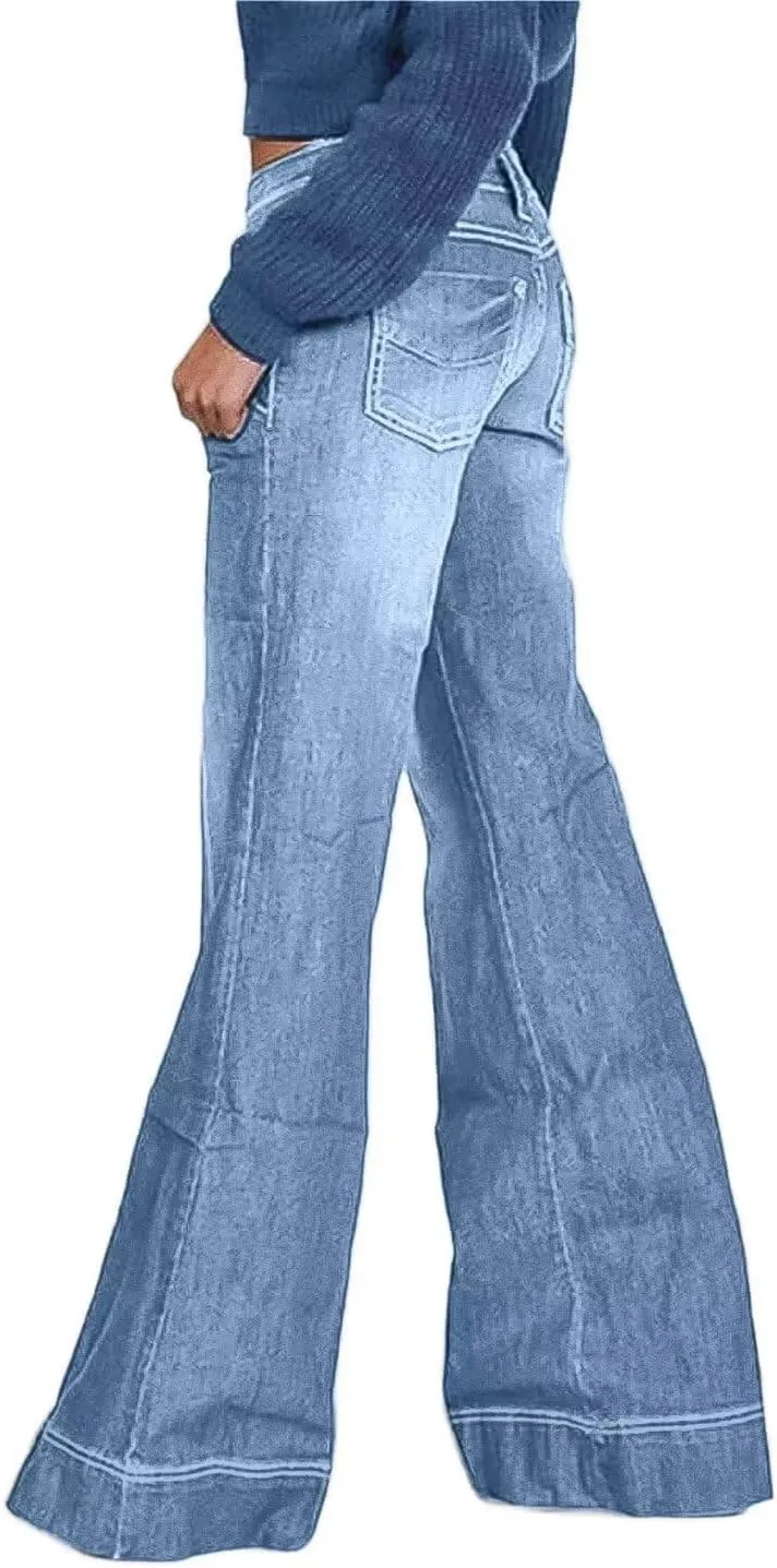 Flamingals Low Rise Straight Leg Wide Leg Baggy Jeans Women Stretch Boyfriend Butterfly Flare Denim Pants