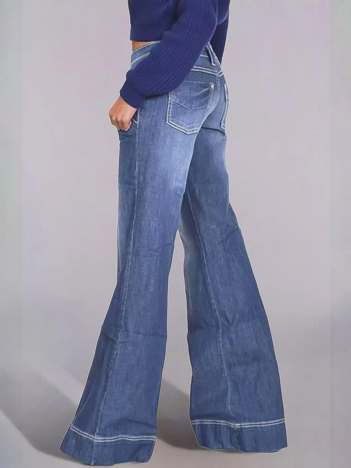 Flamingals Low Rise Straight Leg Wide Leg Baggy Jeans Women Stretch Boyfriend Butterfly Flare Denim Pants