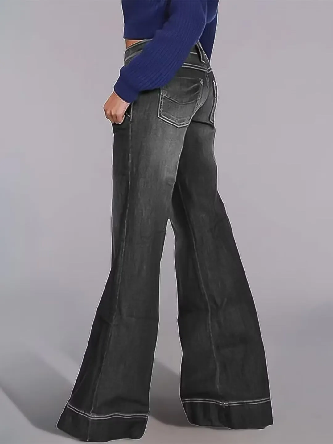 Flamingals Low Rise Straight Leg Wide Leg Baggy Jeans Women Stretch Boyfriend Butterfly Flare Denim Pants