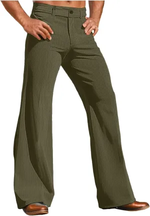 Flare Suit Pants for Men Slim Fit Plus Size Stretch Bell Bottoms Casual Solid Color Disco 70S Vintage Denim Jeans Outfit