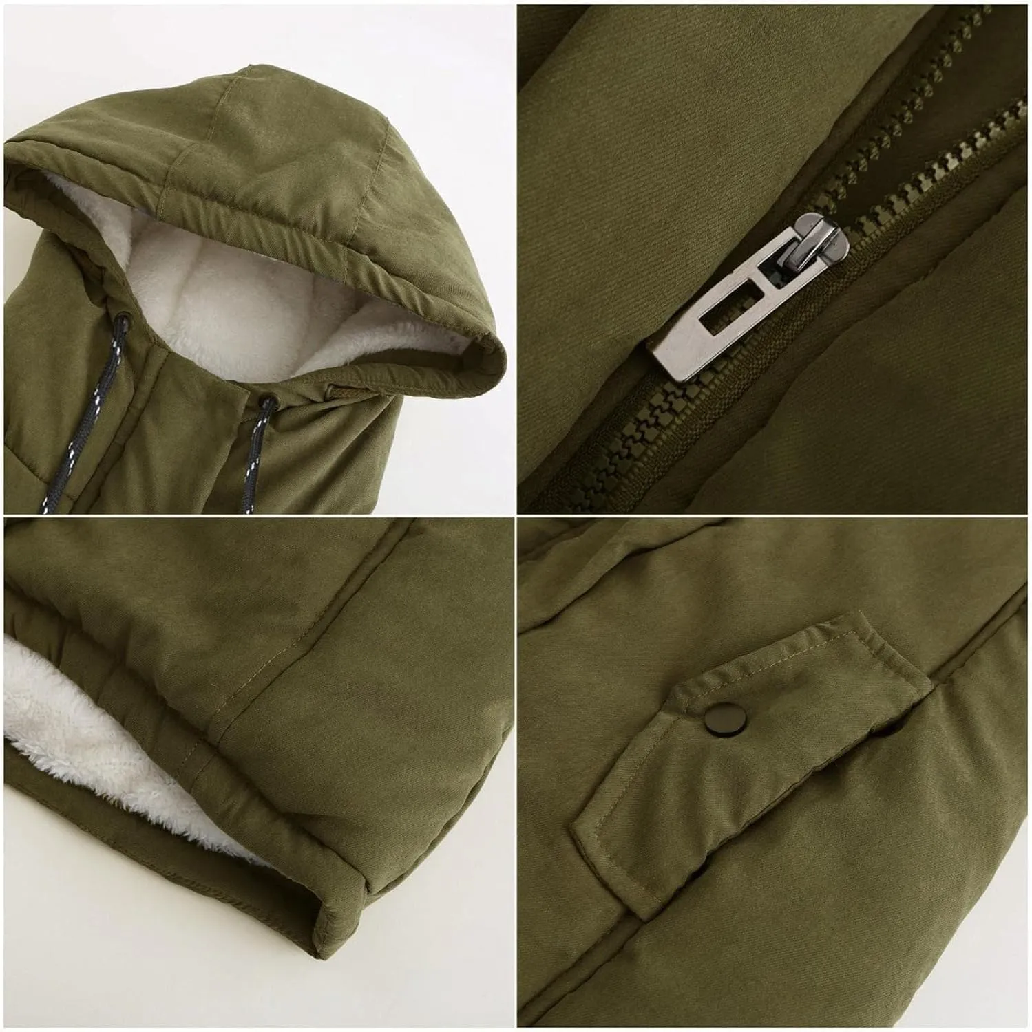Fleece Coat for Women Long Sleeve Botton Full Zip Plain Hooded Plush Jacket with Pocket Mid Length Overcoat Fuzzy Trendy