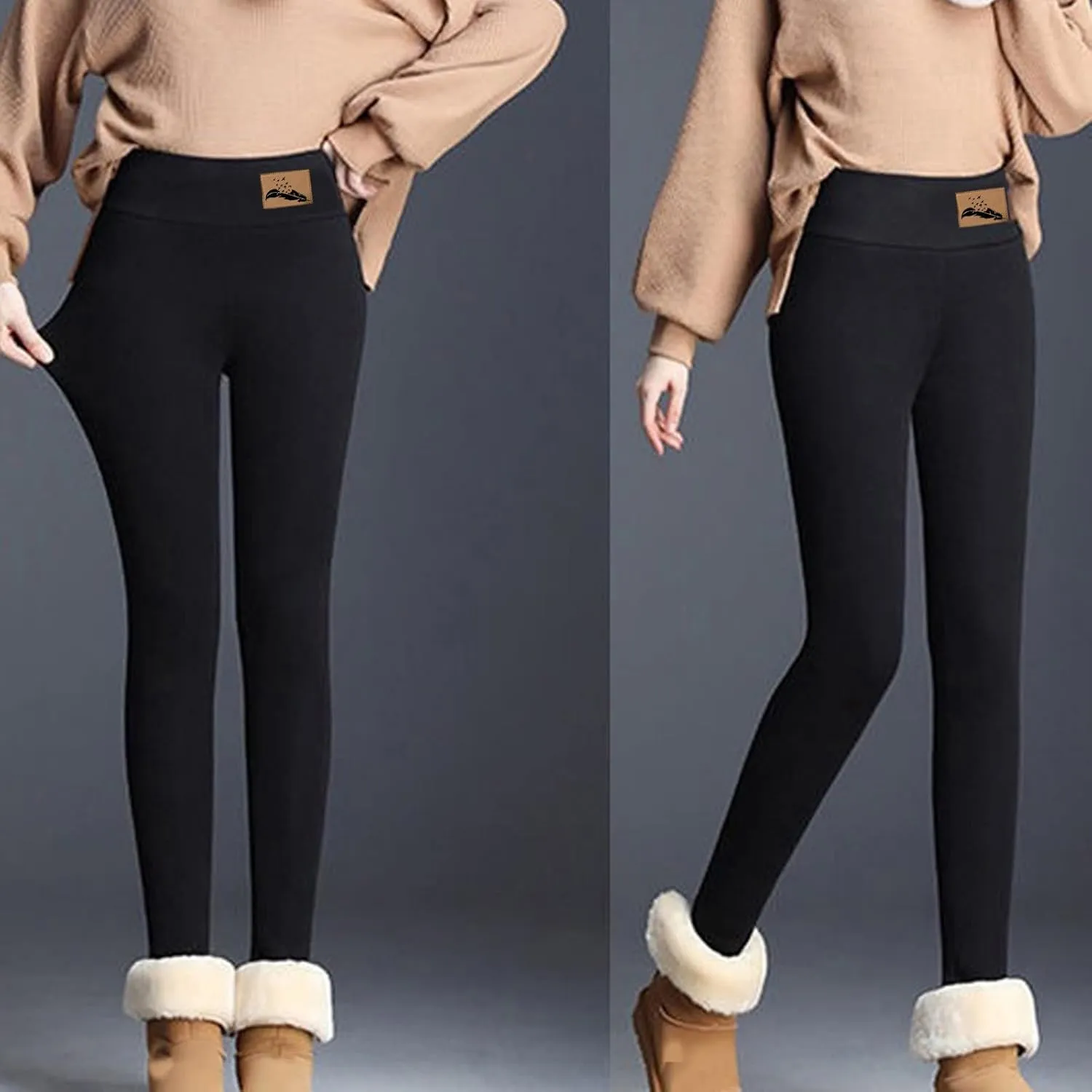 Fleece Lined Pants Women Yoga Pants Elastic High Waist Plush Yoga Pants Thermal Velvet Pants
