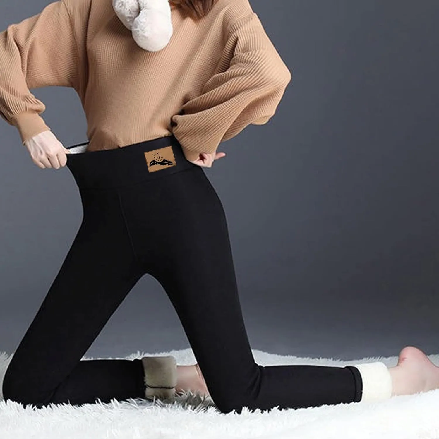 Fleece Lined Pants Women Yoga Pants Elastic High Waist Plush Yoga Pants Thermal Velvet Pants