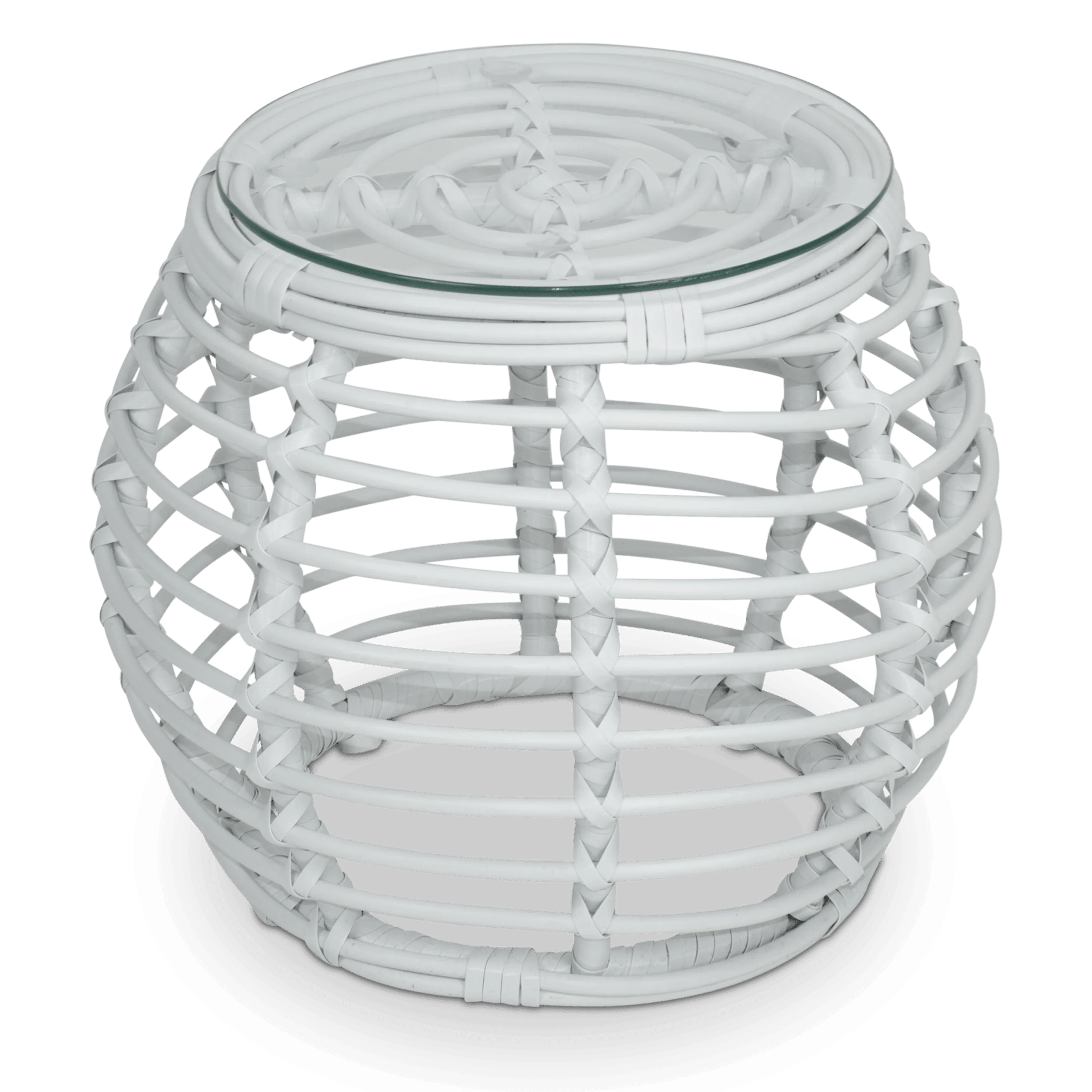 FLOOR STOCK - Barbados Side Table in Arctic White Wicker with Glass Top