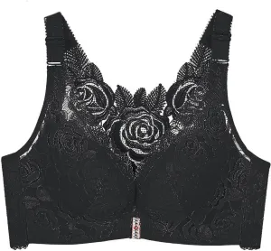Floral Secrets Push Up Comfort Rose Bra, Front Closure Lace Comfy No Wire Bras Wire-Free & Seamless Bra