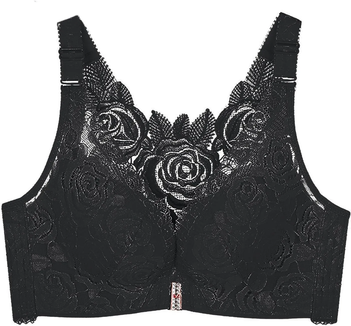 Floral Secrets Push Up Comfort Rose Bra, Front Closure Lace Comfy No Wire Bras Wire-Free & Seamless Bra
