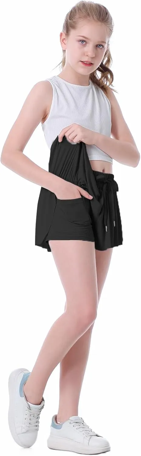 Flowy Shorts for Girls Butterfly Shorts for Kids Teens Preppy Tennis Running Athletic Shorts with Liner
