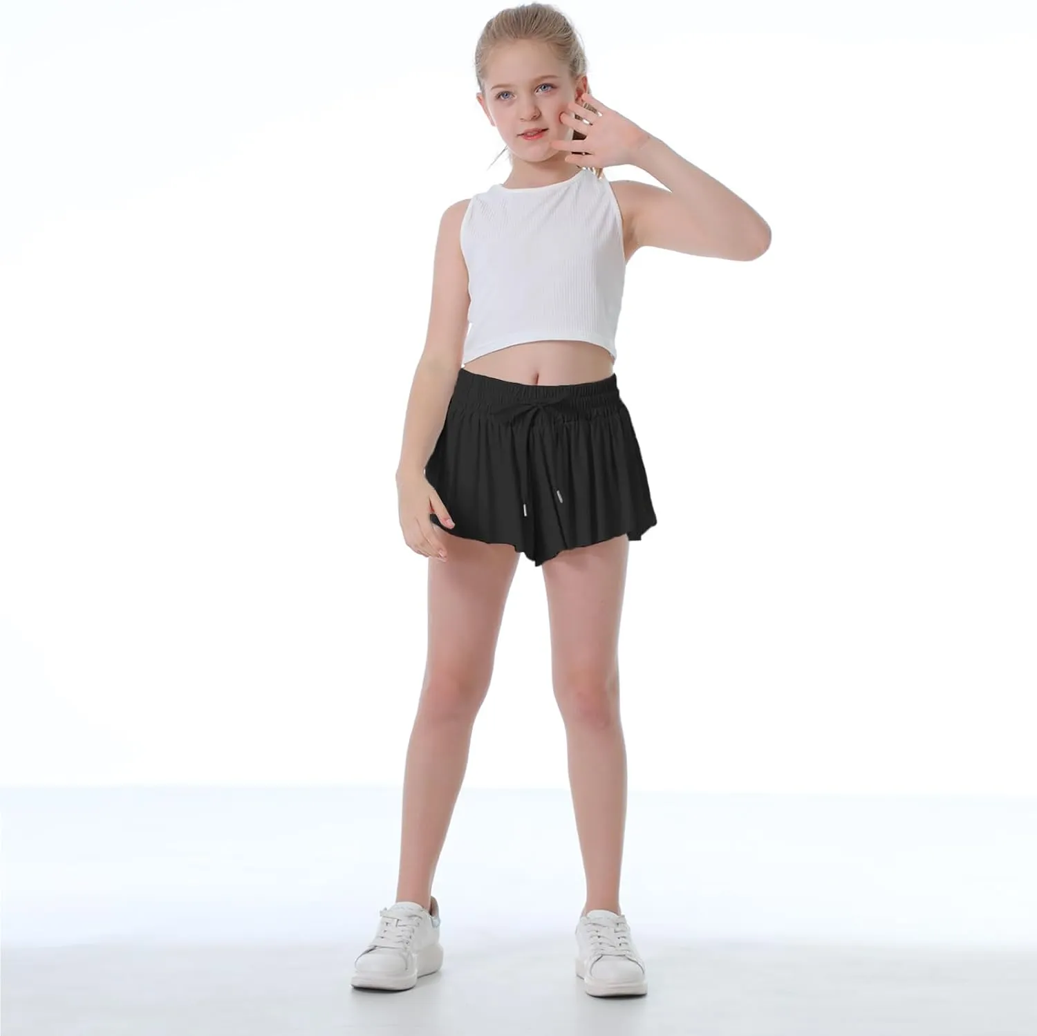 Flowy Shorts for Girls Butterfly Shorts for Kids Teens Preppy Tennis Running Athletic Shorts with Liner