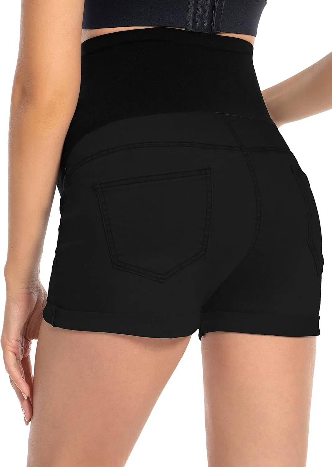 Foucome Maternity Denim Shorts Over Bump Ripped Distressed Folded Hem Blue Jean Shorts Comfy Summer Pregnancy Shorts