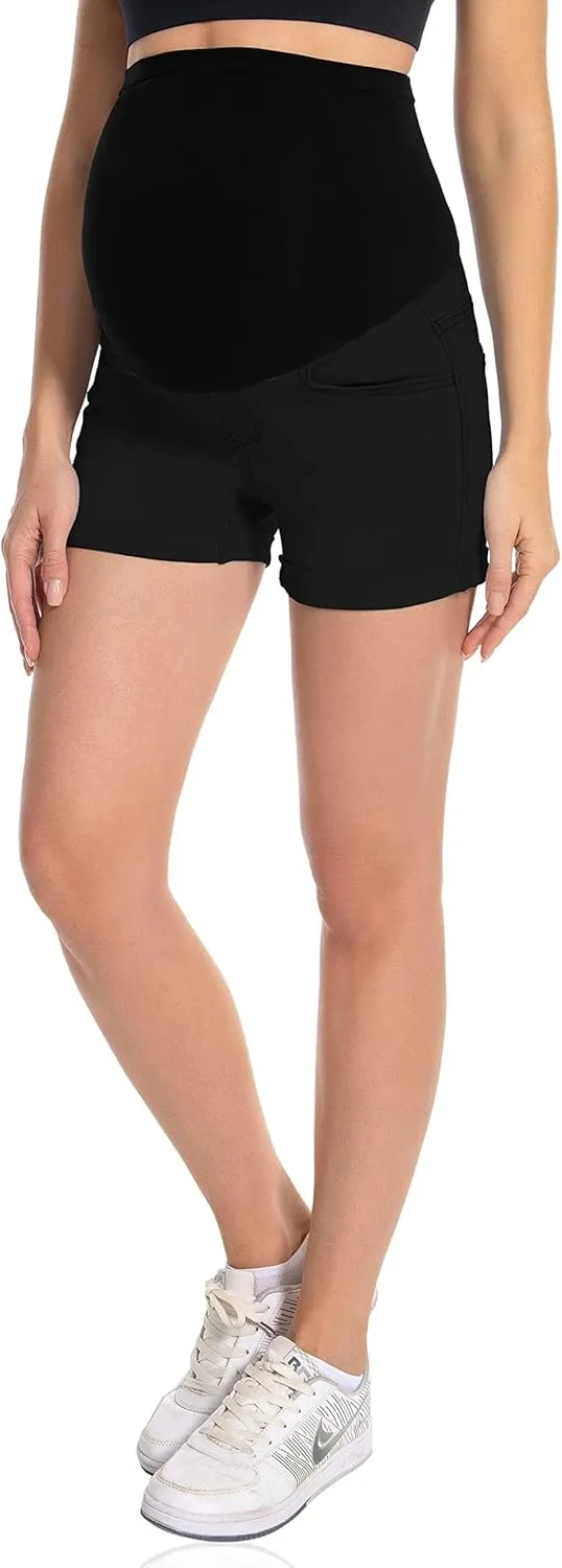 Foucome Maternity Denim Shorts Over Bump Ripped Distressed Folded Hem Blue Jean Shorts Comfy Summer Pregnancy Shorts