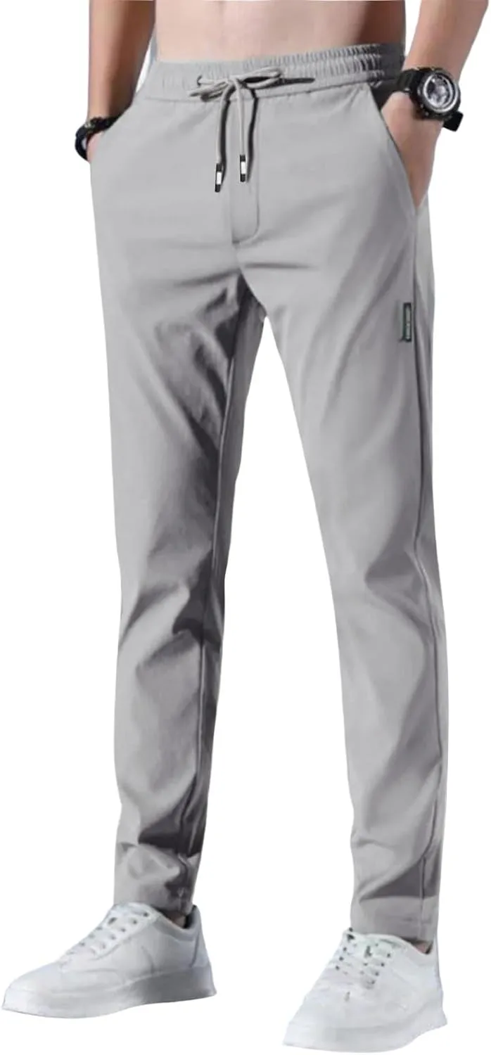 Glide Pants Men Breathable Quick Dry Work Pants Stretch Active Drawstring Straight Leg Hiking Outfits with Pockets