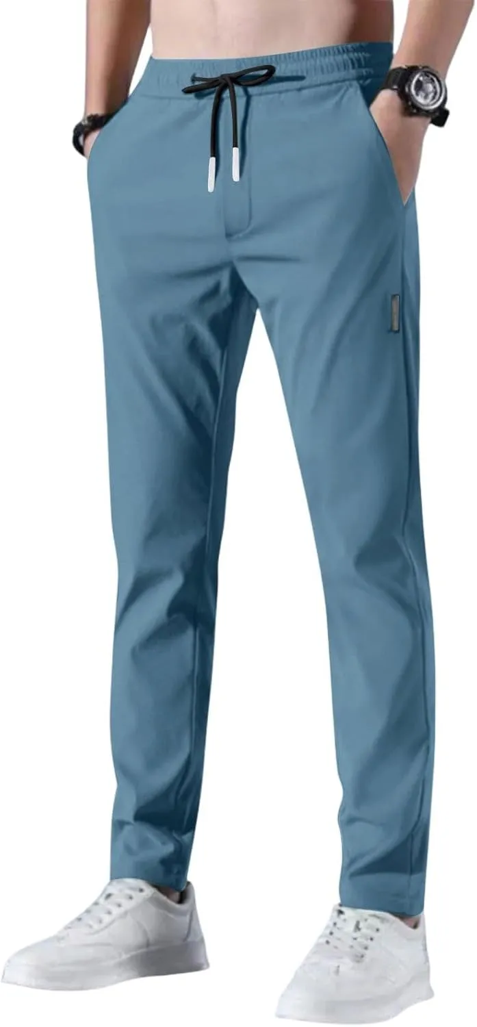 Glide Pants Men Breathable Quick Dry Work Pants Stretch Active Elastic Waist Lightweight Hiking Outfits with Pockets