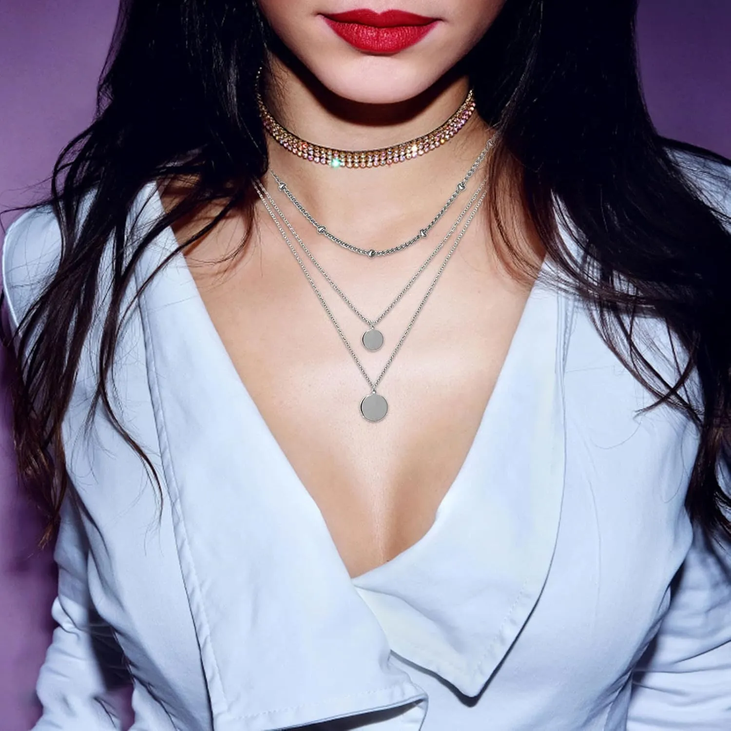 Gold chain For Men For Women 3 For Women Layered Jewelry Girls Choker Disc Necklaces Necklace Layered Dainty