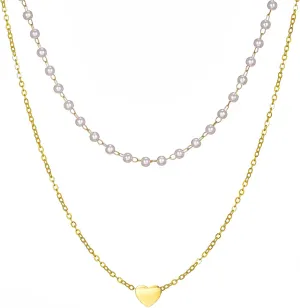 Gold Heart Pendant & Pearl Chain Layered Gold Necklaces, Dainty Everyday Layering Necklaces for Women Trendy
