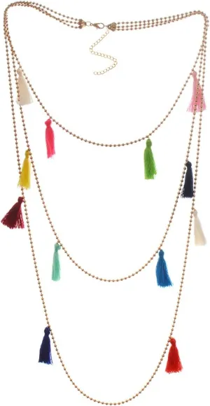 Gold Layered Necklaces for Women, Dainty Layering Necklaces for Women Colorful Tassel Pendant Chain Necklaces Jewelry Birthday Gift for Her, 3 Layers, Gold, 55CM