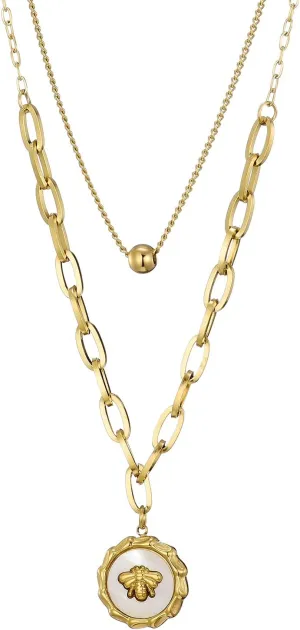 Gold Layered Necklaces for Women - Mother of Pearl & Bee Pendant Necklaces - Dainty Gold Choker