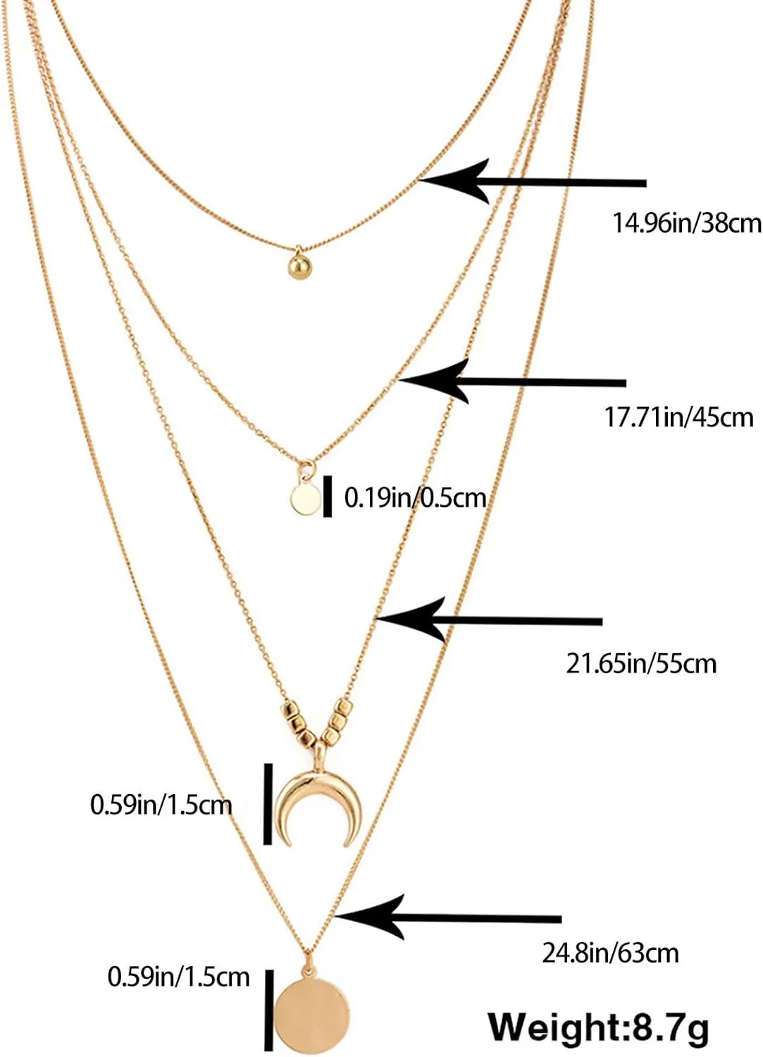 Gold Necklace For Women Bar Layered Necklace Charm Sequins Necklace Gold Pendant Necklace Fashion Jewelry For
