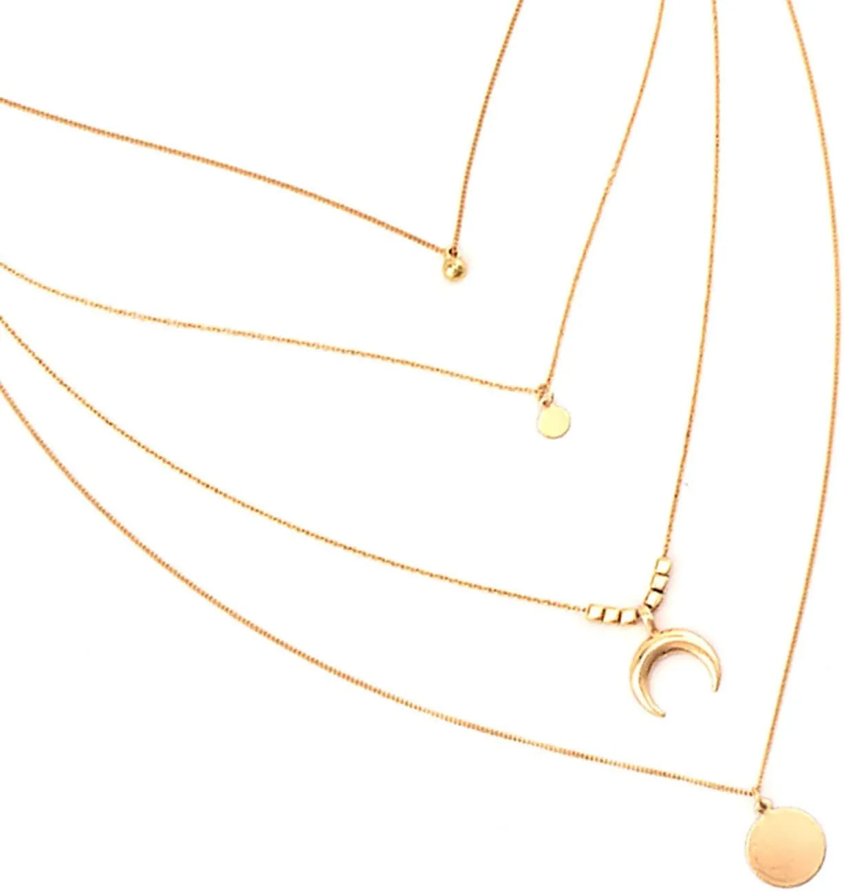 Gold Necklace For Women Bar Layered Necklace Charm Sequins Necklace Gold Pendant Necklace Fashion Jewelry For