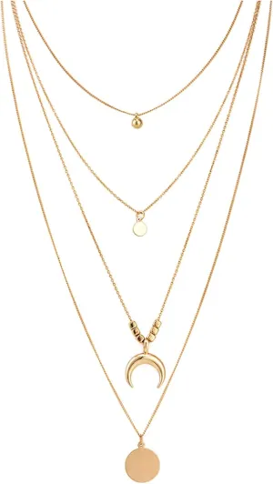 Gold Necklace For Women Bar Layered Necklace Charm Sequins Necklace Gold Pendant Necklace Fashion Jewelry For