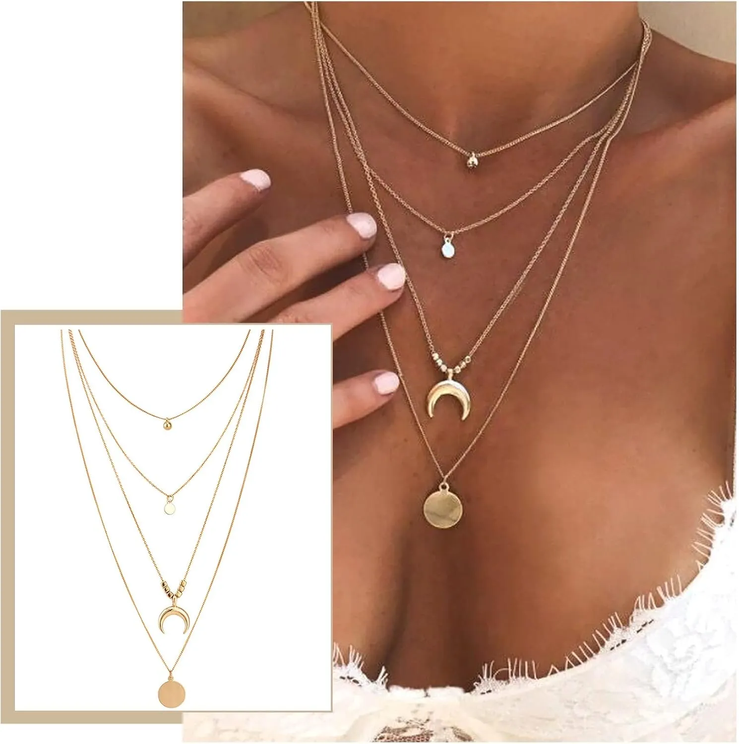Gold Necklace For Women Bar Layered Necklace Charm Sequins Necklace Gold Pendant Necklace Fashion Jewelry For