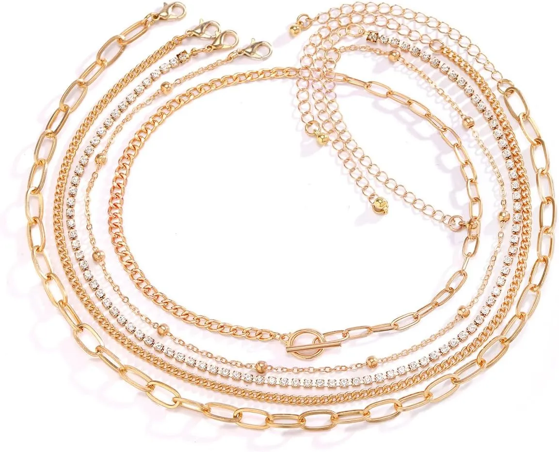 Gold Necklace Stack Layered Necklaces for Women Trendy Cuban Pearl Herringbone Snake Paperclip Chain Necklaces Set Boho Summer Beach Jewelry