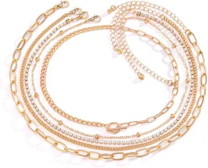 Gold Necklace Stack Layered Necklaces for Women Trendy Cuban Pearl Herringbone Snake Paperclip Chain Necklaces Set Boho Summer Beach Jewelry