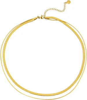 Gold Pendant Necklaces, Women's Necklaces Double-Layered Snake Chain Stainless Steel Adjustable Trendy Jewelry