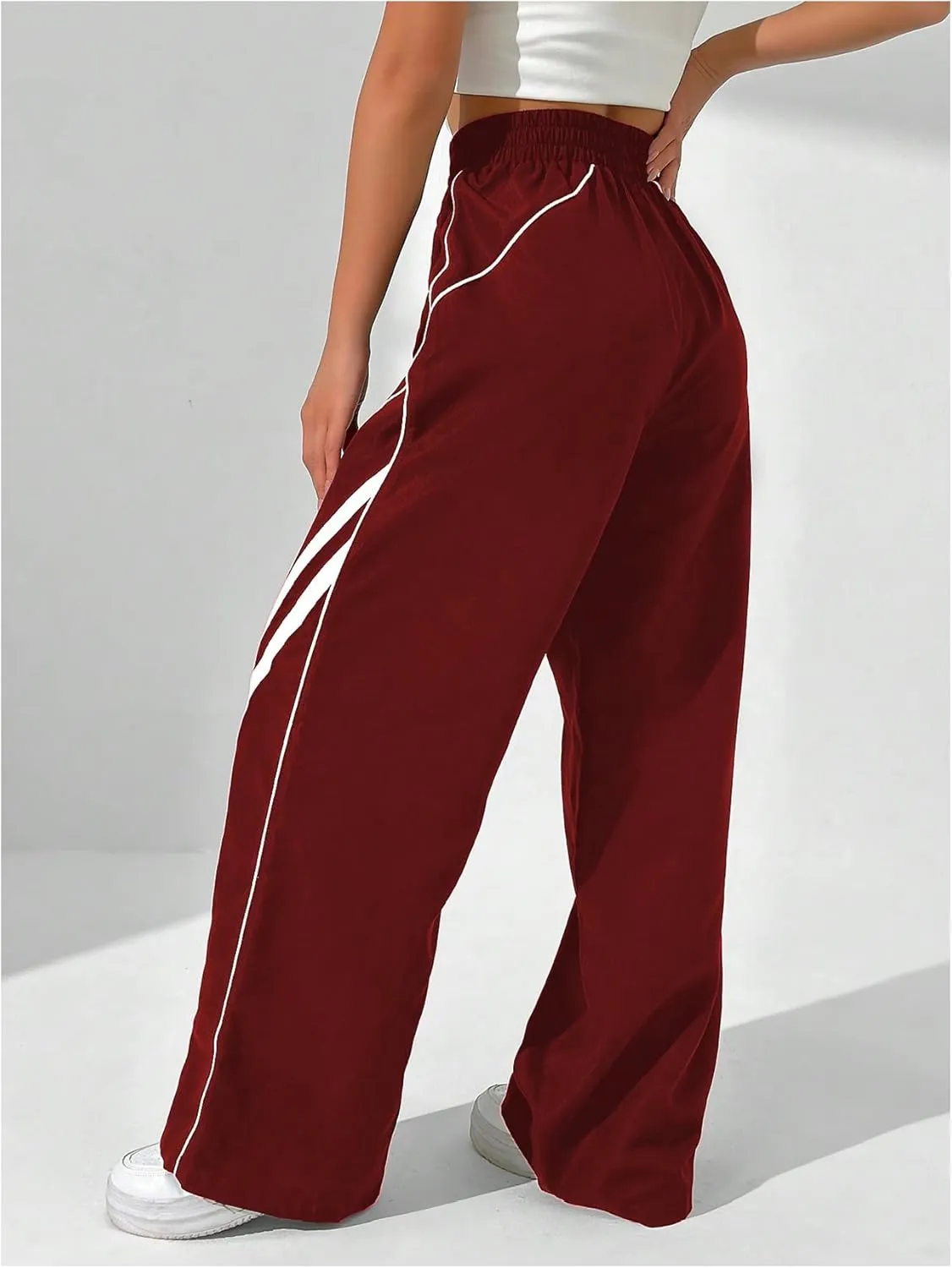 GORGLITTER Women's Y2k Elastic High Waisted Baggy Track Pants Vintage Wide Leg Parachute Trousers